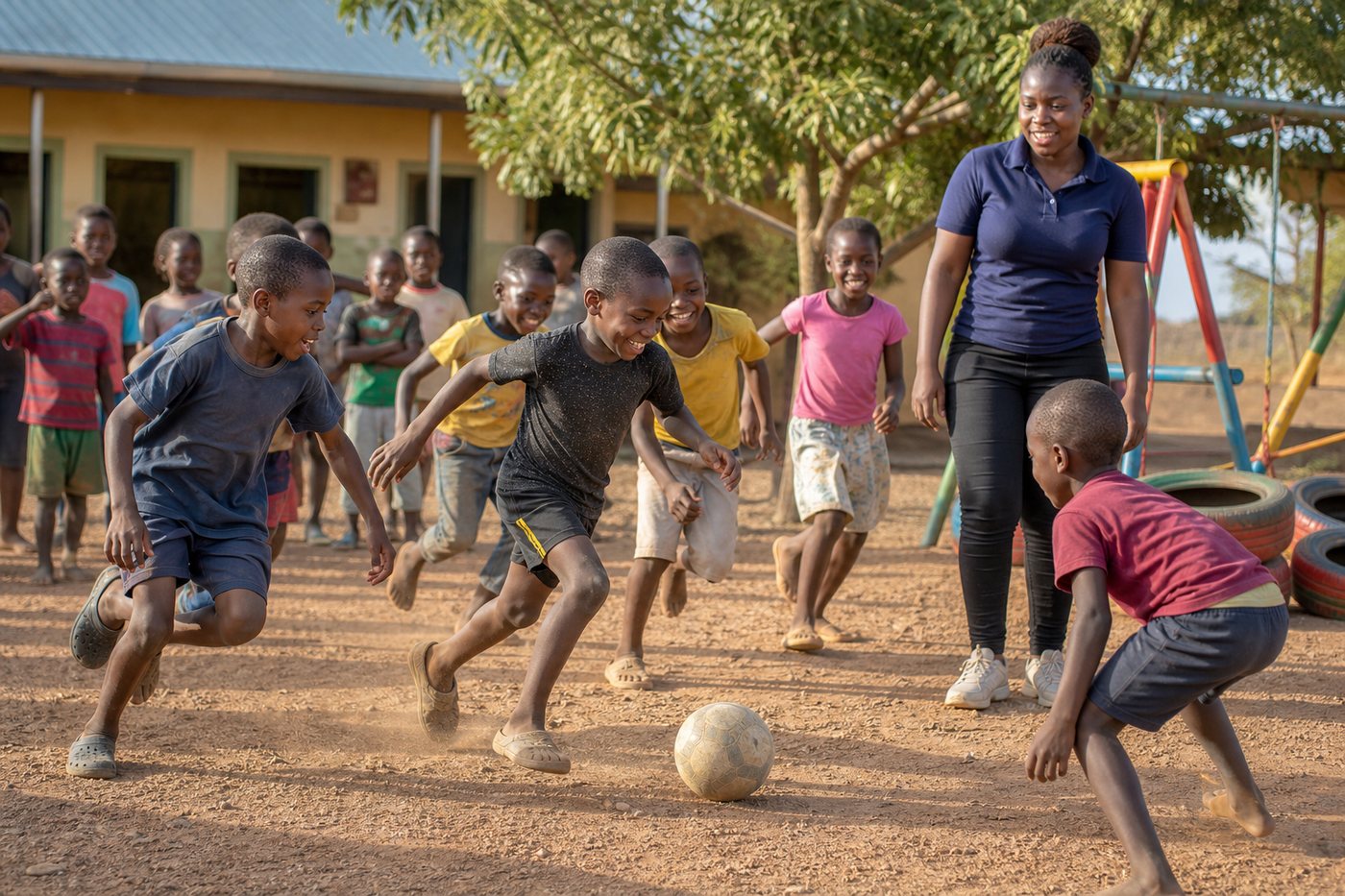 African children playing sport during after school care