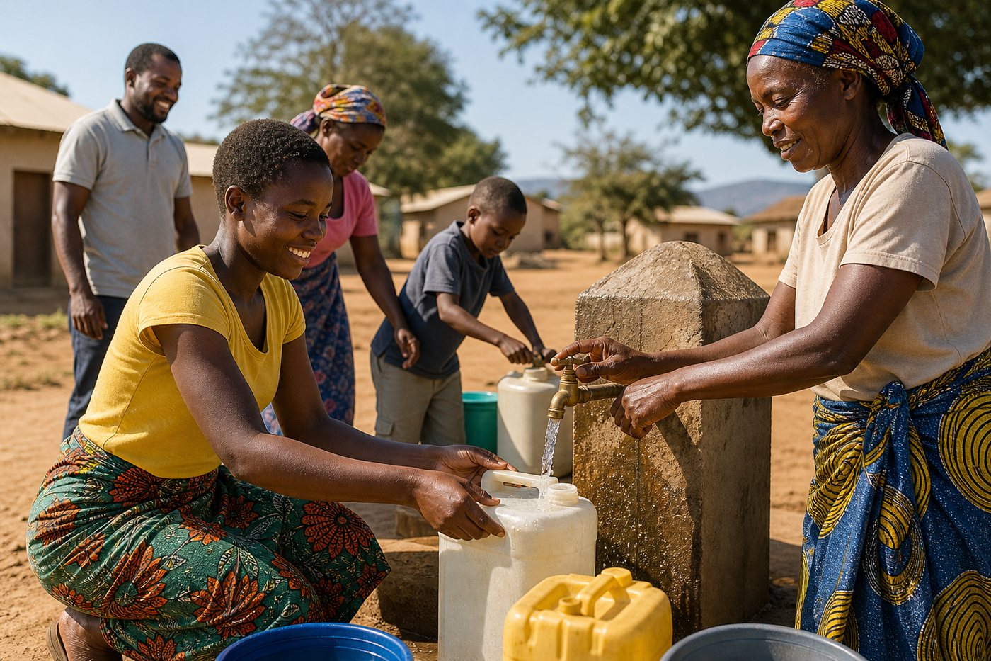African community members collecting clean water