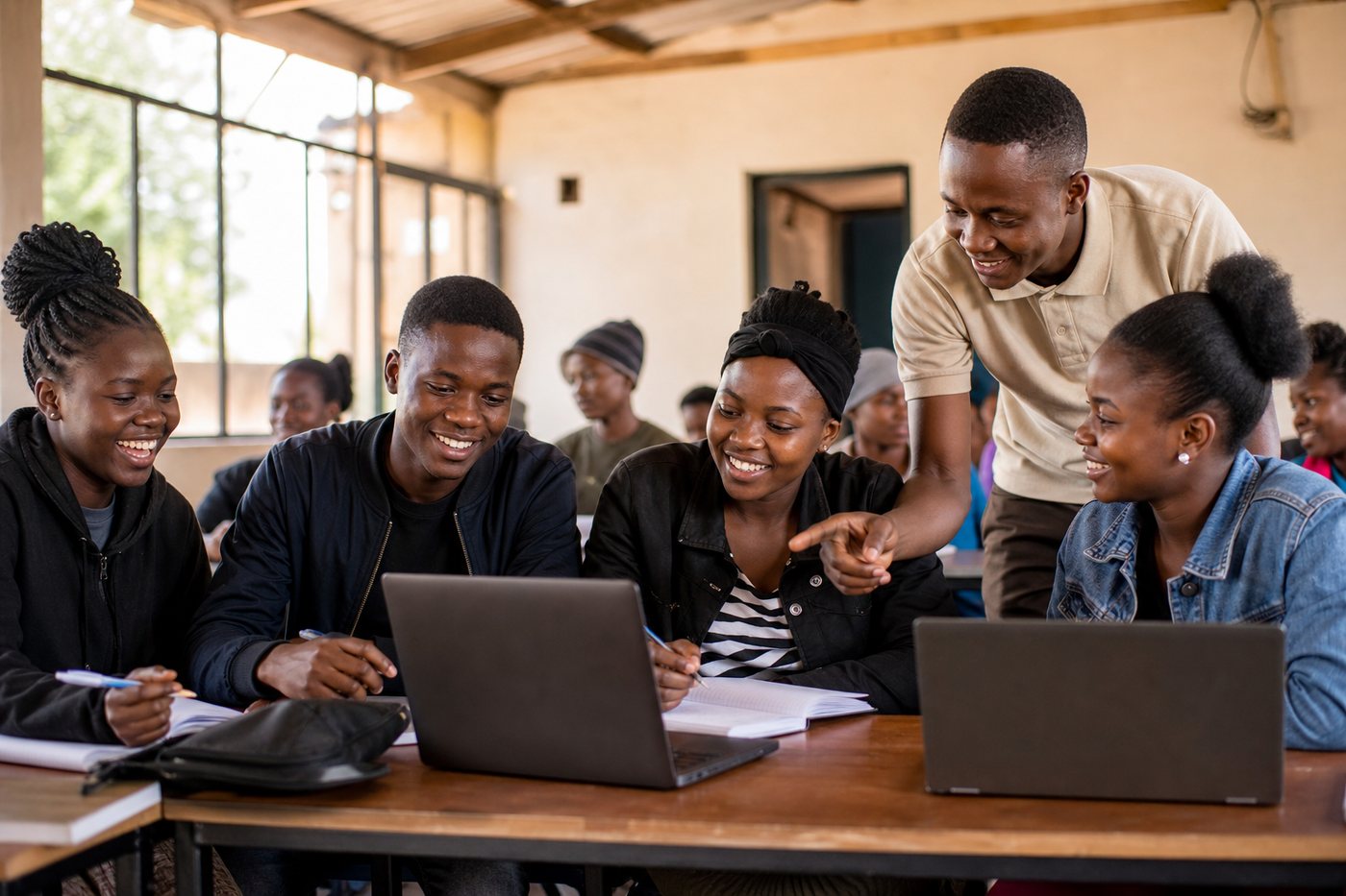 African young adults learning together with a mentor