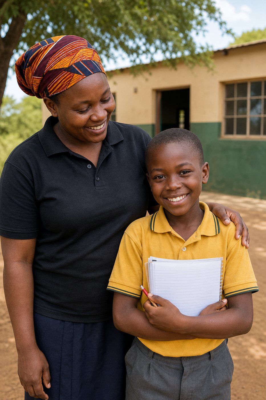 African child with a caregiver in a community setting